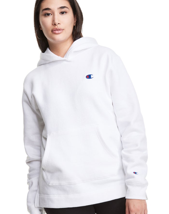 Champion Womens Hoodie NZ - Reverse Weave Open Bottom White ( 9514-JCERA )